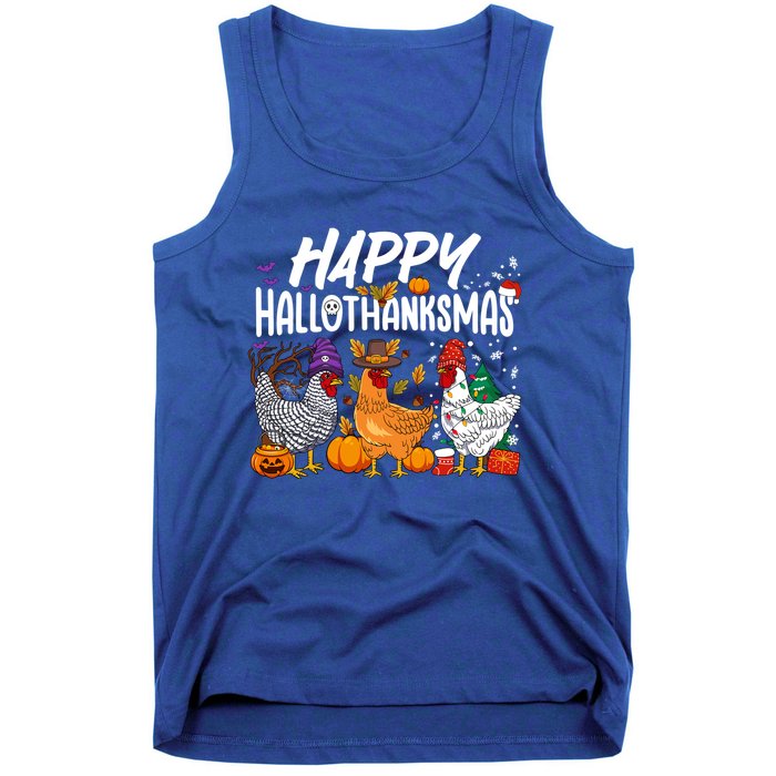 Happy Hallothanksmas Halloween Thanksgiving Xmas Chicken Gift Tank Top