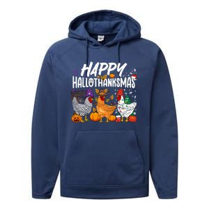 Happy Hallothanksmas Halloween Thanksgiving Xmas Chicken Gift Performance Fleece Hoodie