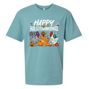 Happy Hallothanksmas Halloween Thanksgiving Xmas Chicken Gift Sueded Cloud Jersey T-Shirt