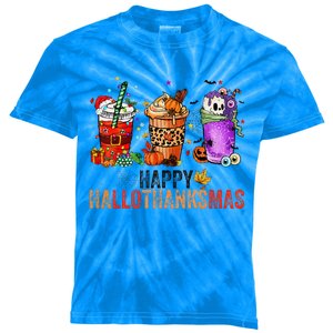 Happy Hallothanksmas Halloween Thanksgiving Christmas Gifts Kids Tie-Dye T-Shirt