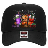 Happy Hallothanksmas Halloween Thanksgiving Christmas High Crown Mesh Back Trucker Hat