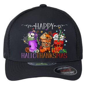 Happy Hallothanksmas Halloween Thanksgiving Christmas Flexfit Unipanel Trucker Cap