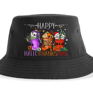 Happy Hallothanksmas Halloween Thanksgiving Christmas Sustainable Bucket Hat