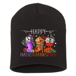 Happy Hallothanksmas Halloween Thanksgiving Christmas Short Acrylic Beanie