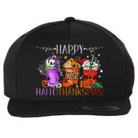 Happy Hallothanksmas Halloween Thanksgiving Christmas Wool Snapback Cap