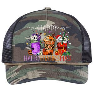 Happy Hallothanksmas Halloween Thanksgiving Christmas Retro Rope Trucker Hat Cap