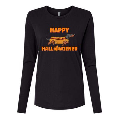 Happy Hallowiener Halloween Dachshund In Hot Dog Costume Tee Womens Cotton Relaxed Long Sleeve T-Shirt