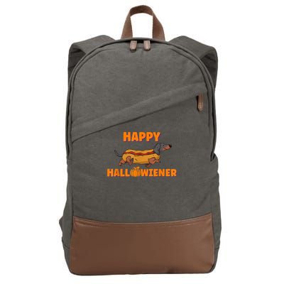 Happy Hallowiener Halloween Dachshund In Hot Dog Costume Tee Cotton Canvas Backpack