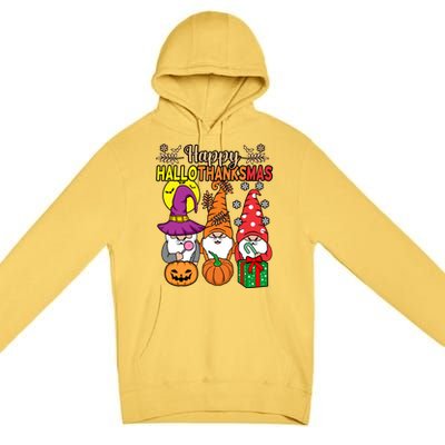 Happy Hallothanksmas Halloween Thanksgiving Gnomes Christmas Gift Premium Pullover Hoodie