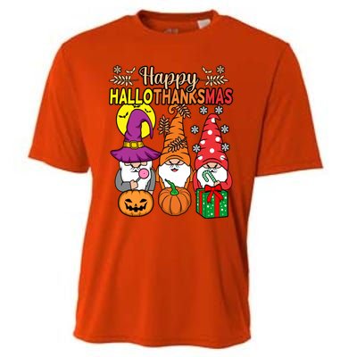 Happy Hallothanksmas Halloween Thanksgiving Gnomes Christmas Gift Cooling Performance Crew T-Shirt