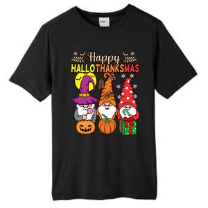 Happy Hallothanksmas Halloween Thanksgiving Gnomes Christmas Gift Tall Fusion ChromaSoft Performance T-Shirt