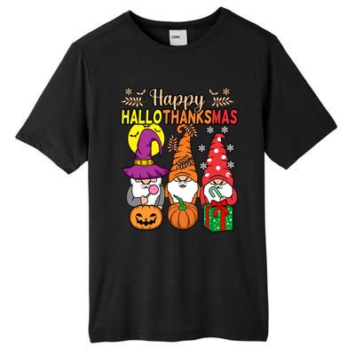 Happy Hallothanksmas Halloween Thanksgiving Gnomes Christmas Gift Tall Fusion ChromaSoft Performance T-Shirt