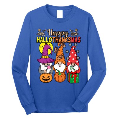 Happy Hallothanksmas Halloween Thanksgiving Gnomes Christmas Gift Long Sleeve Shirt