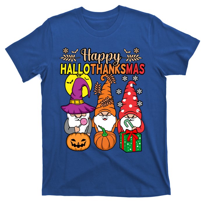 Happy Hallothanksmas Halloween Thanksgiving Gnomes Christmas Gift T-Shirt