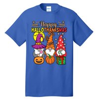 Happy Hallothanksmas Halloween Thanksgiving Gnomes Christmas Gift Tall T-Shirt