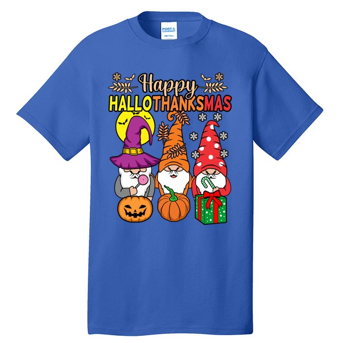 Happy Hallothanksmas Halloween Thanksgiving Gnomes Christmas Gift Tall T-Shirt