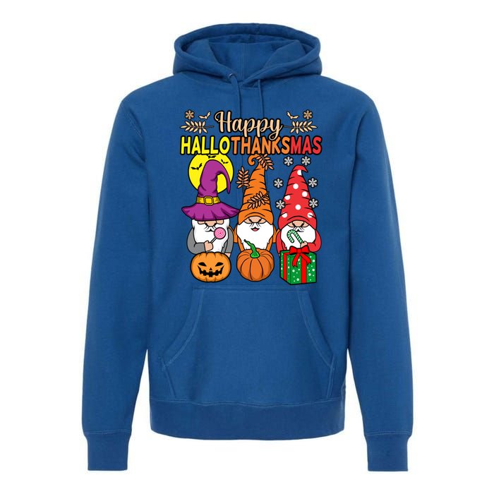 Happy Hallothanksmas Halloween Thanksgiving Gnomes Christmas Gift Premium Hoodie