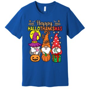 Happy Hallothanksmas Halloween Thanksgiving Gnomes Christmas Gift Premium T-Shirt