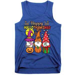 Happy Hallothanksmas Halloween Thanksgiving Gnomes Christmas Gift Tank Top