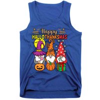 Happy Hallothanksmas Halloween Thanksgiving Gnomes Christmas Gift Tank Top