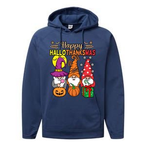 Happy Hallothanksmas Halloween Thanksgiving Gnomes Christmas Gift Performance Fleece Hoodie