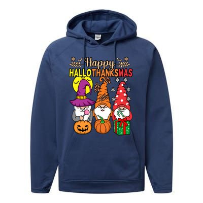 Happy Hallothanksmas Halloween Thanksgiving Gnomes Christmas Gift Performance Fleece Hoodie