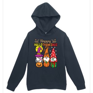 Happy Hallothanksmas Halloween Thanksgiving Gnomes Christmas Gift Urban Pullover Hoodie