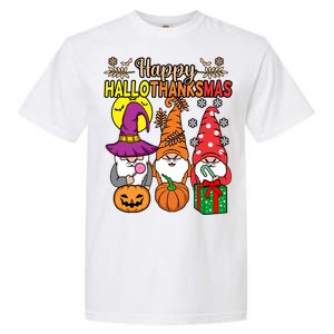 Happy Hallothanksmas Halloween Thanksgiving Gnomes Christmas Gift Garment-Dyed Heavyweight T-Shirt