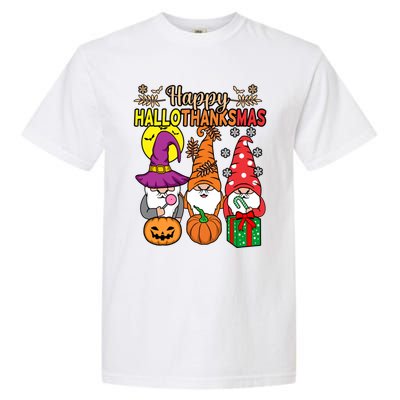 Happy Hallothanksmas Halloween Thanksgiving Gnomes Christmas Gift Garment-Dyed Heavyweight T-Shirt