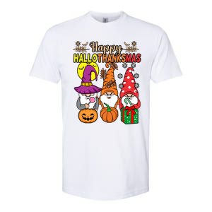 Happy Hallothanksmas Halloween Thanksgiving Gnomes Christmas Gift Softstyle CVC T-Shirt