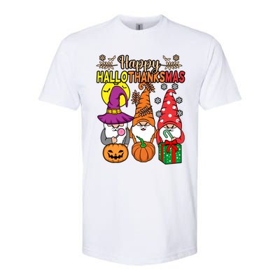 Happy Hallothanksmas Halloween Thanksgiving Gnomes Christmas Gift Softstyle CVC T-Shirt