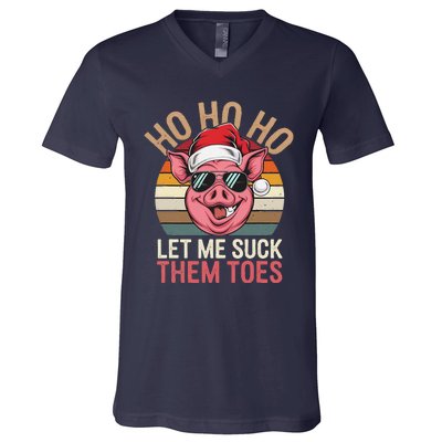 Ho Ho Ho Let Me Suck Them Toes Funny Christmas Eve Santa Pig V-Neck T-Shirt