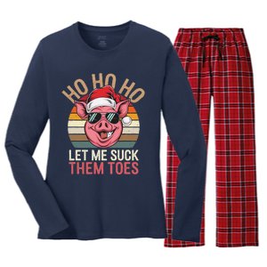 Ho Ho Ho Let Me Suck Them Toes Funny Christmas Eve Santa Pig Women's Long Sleeve Flannel Pajama Set 