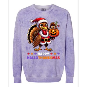 Happy Hallothanksmas Halloween Thanksgiving Xmas Funny Colorblast Crewneck Sweatshirt