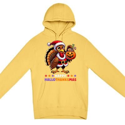 Happy Hallothanksmas Halloween Thanksgiving Xmas Funny Premium Pullover Hoodie