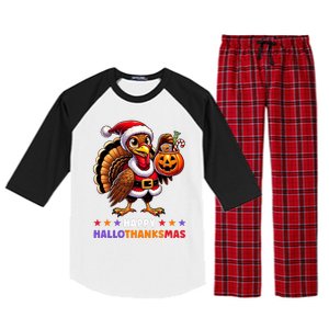 Happy Hallothanksmas Halloween Thanksgiving Xmas Funny Raglan Sleeve Pajama Set