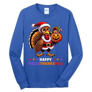 Happy Hallothanksmas Halloween Thanksgiving Xmas Funny Tall Long Sleeve T-Shirt