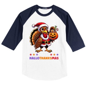 Happy Hallothanksmas Halloween Thanksgiving Xmas Funny Baseball Sleeve Shirt