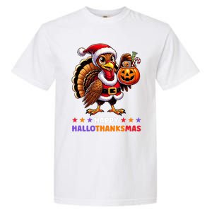 Happy Hallothanksmas Halloween Thanksgiving Xmas Funny Garment-Dyed Heavyweight T-Shirt