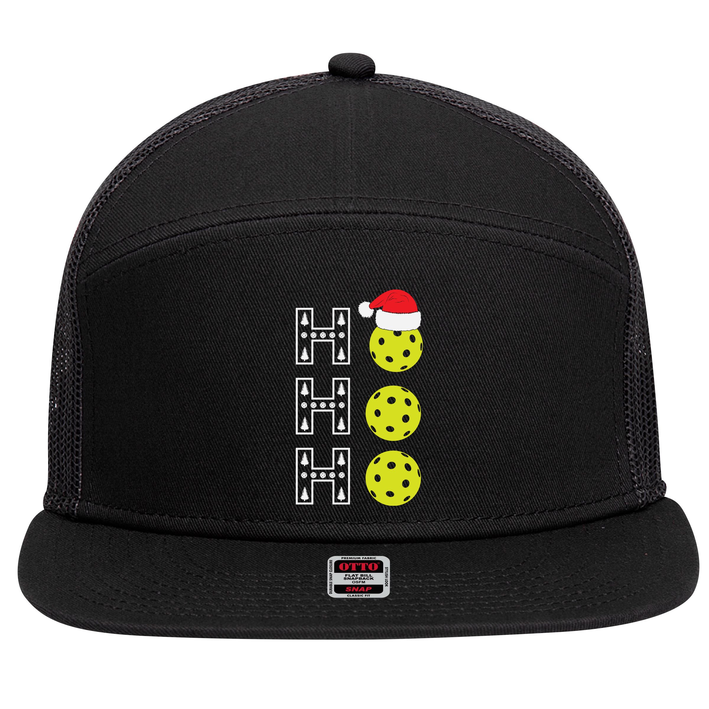Ho Ho Ho Pickleball Christmas Santa Hat Holiday 7 Panel Mesh Trucker Snapback Hat