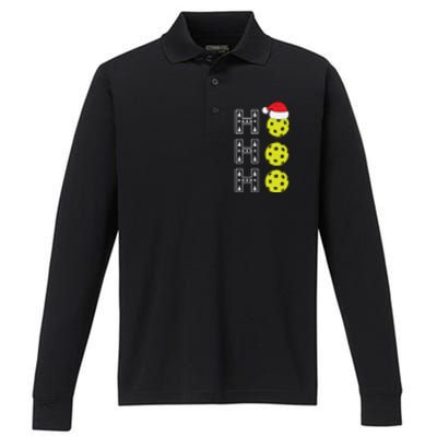 Ho Ho Ho Pickleball Christmas Santa Hat Holiday Performance Long Sleeve Polo