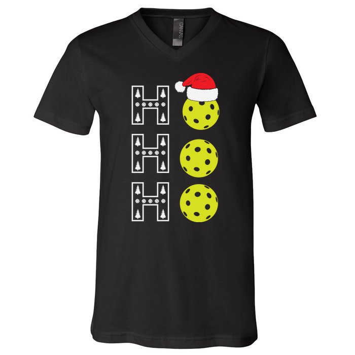 Ho Ho Ho Pickleball Christmas Santa Hat Holiday V-Neck T-Shirt