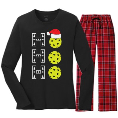 Ho Ho Ho Pickleball Christmas Santa Hat Holiday Women's Long Sleeve Flannel Pajama Set 