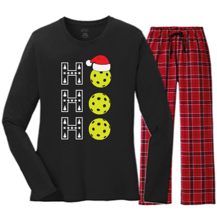 Ho Ho Ho Pickleball Christmas Santa Hat Holiday Women's Long Sleeve Flannel Pajama Set 