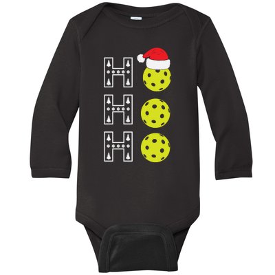 Ho Ho Ho Pickleball Christmas Santa Hat Holiday Baby Long Sleeve Bodysuit