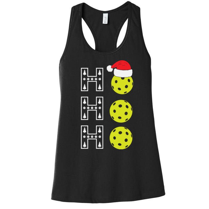 Ho Ho Ho Pickleball Christmas Santa Hat Holiday Women's Racerback Tank