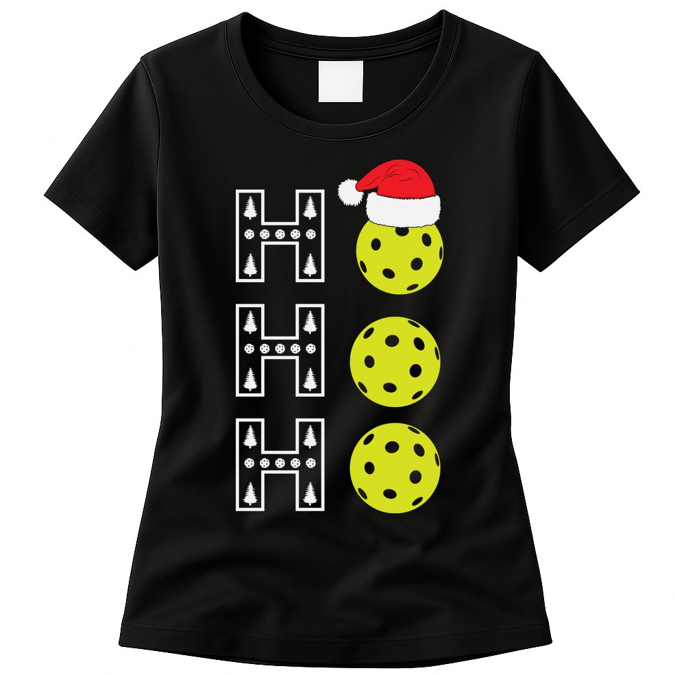 Ho Ho Ho Pickleball Christmas Santa Hat Holiday Womens T-Shirt