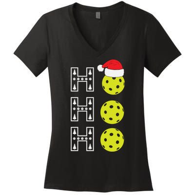 Ho Ho Ho Pickleball Christmas Santa Hat Holiday Women's V-Neck T-Shirt