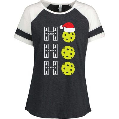 Ho Ho Ho Pickleball Christmas Santa Hat Holiday Enza Ladies Jersey Colorblock Tee