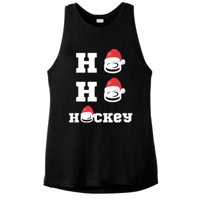 Ho Ho Hockey Funny Santa Hat Hockey Puck Ice Hockey Lover Gift Ladies PosiCharge Tri-Blend Wicking Tank